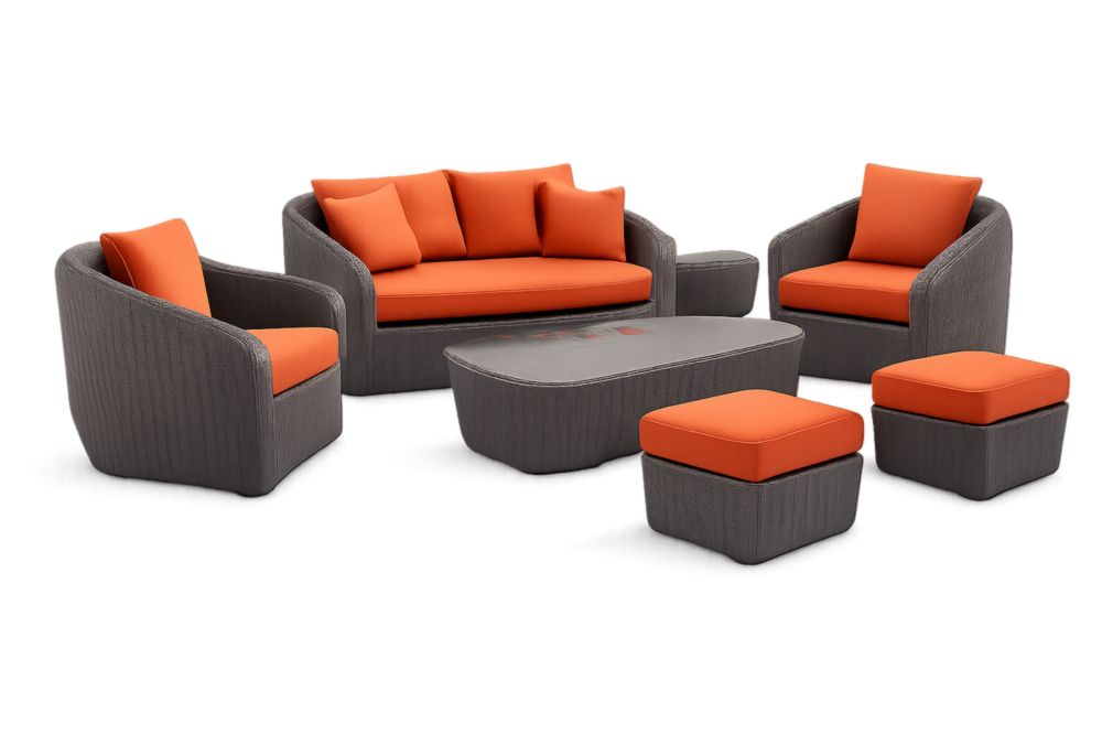 Set Divano da Giardino in Polietilene con Cuscini Arancioni