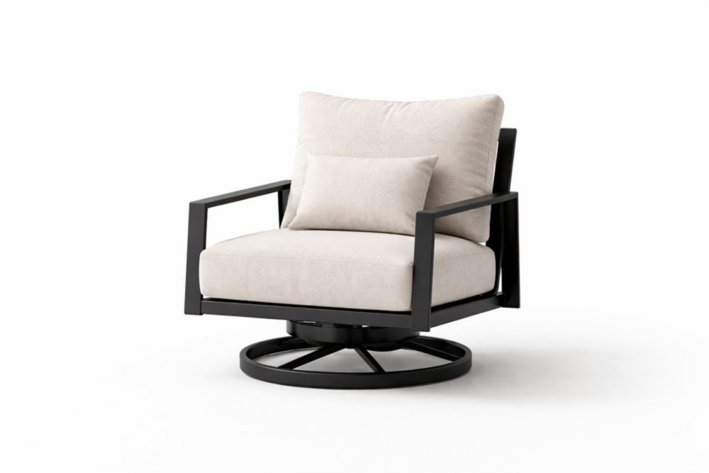 Sedia relax da esterno girevole in Alluminio Nero con cuscini in Poliestere