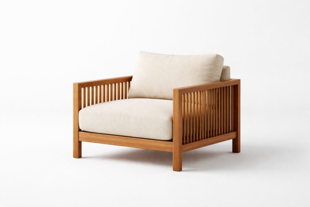 Sedia relax da esterno in legno massello con cuscini Beige