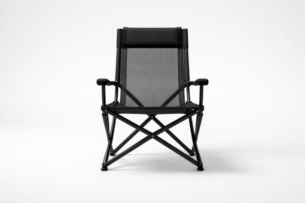 Sedia pieghevole da campeggio in Acciaio e Tessuto Poliestere Nero con braccioli