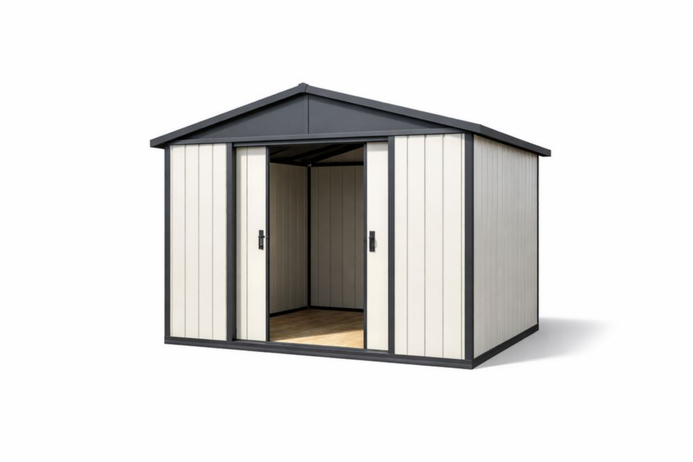 Capanno da Giardino in Polietilene Beige/Nero con Porte Scorrevoli