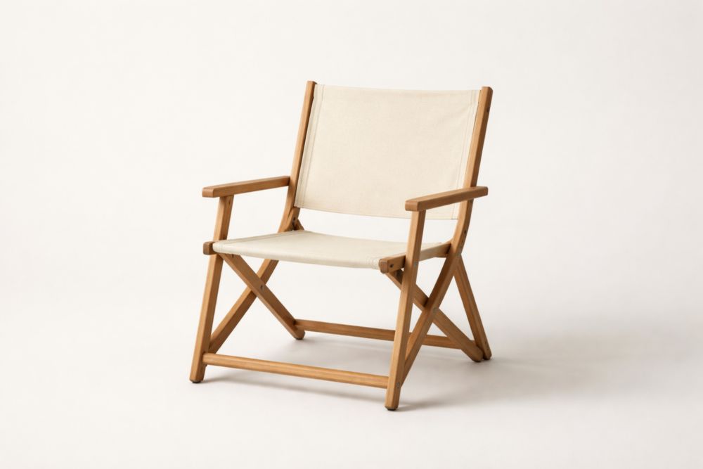 Sedia pieghevole in legno di teak e cotone beige