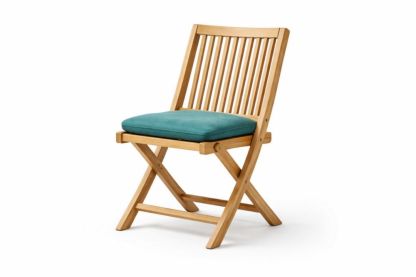 Sedia pieghevole da esterno in legno massello e cuscino verde