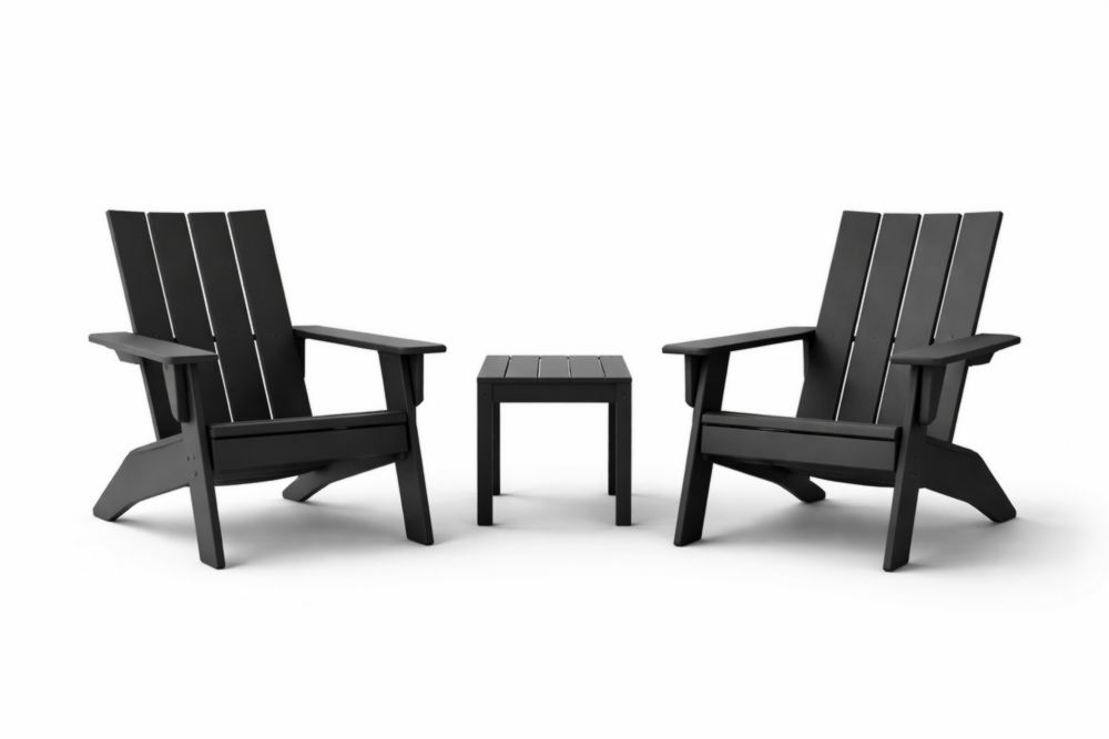 Set di mobili da giardino in polipropilene nero, composto da 2 sedie e un tavolino