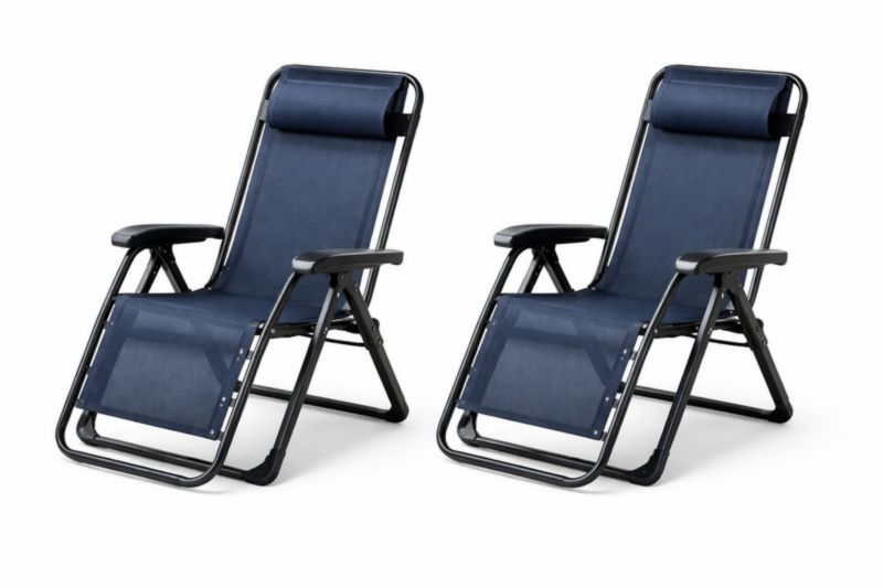 Set di 2 sedie a sdraio pieghevoli in tessuto oxford blu e metallo