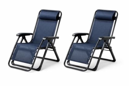 Set di 2 sedie a sdraio pieghevoli in tessuto oxford blu e metallo