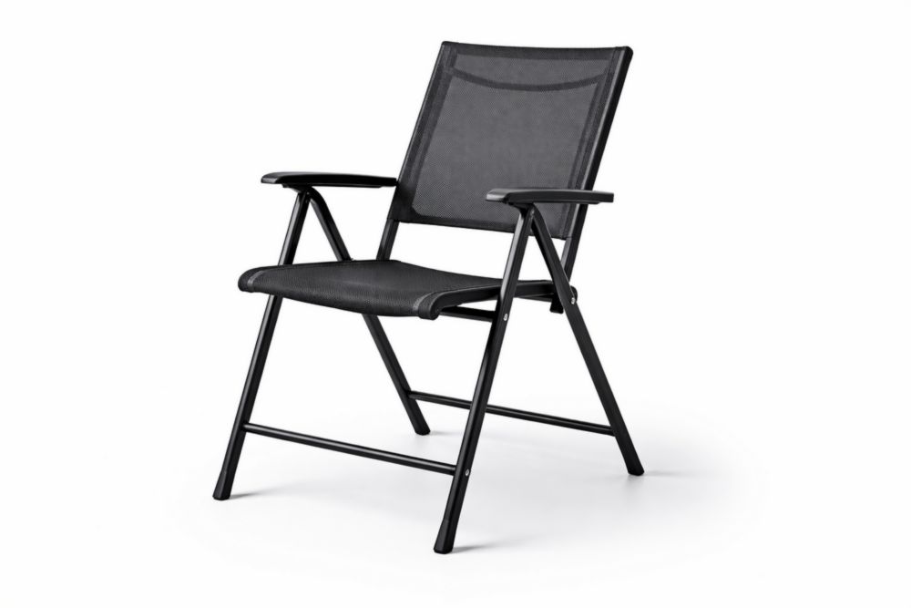 Sedia pieghevole da esterno con braccioli in Acciaio e tessuto poliestere a rete Nero