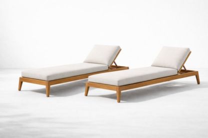 Set di 2 lettini prendisole regolabili in legno massello con cuscini beige