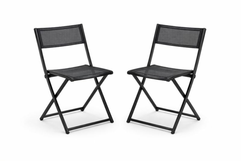 Set di 2 sedie pieghevoli in acciaio e textilene nero