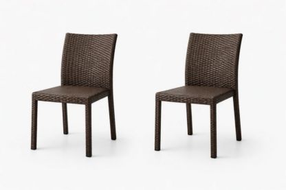 Set di 2 sedie senza braccioli in rattan sintetico marrone