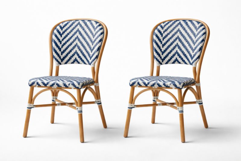 Set di sedie in rattan con tessuto blu e bianco