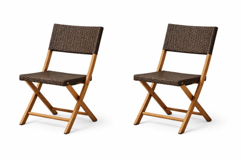 Set di 2 Sedie Pieghevoli in Rattan Sintetico Marrone con Struttura in Acacia
