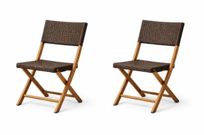 Set di 2 Sedie Pieghevoli in Rattan Sintetico Marrone con Struttura in Acacia