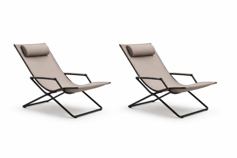 Set di 2 sedie a sdraio pieghevoli con struttura in metallo e tessuto beige