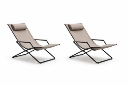 Set di 2 sedie a sdraio pieghevoli con struttura in metallo e tessuto beige