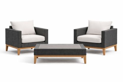 Set 2 Poltrone e Tavolino Rettangolare in Rattan Sintetico e Legno Massello