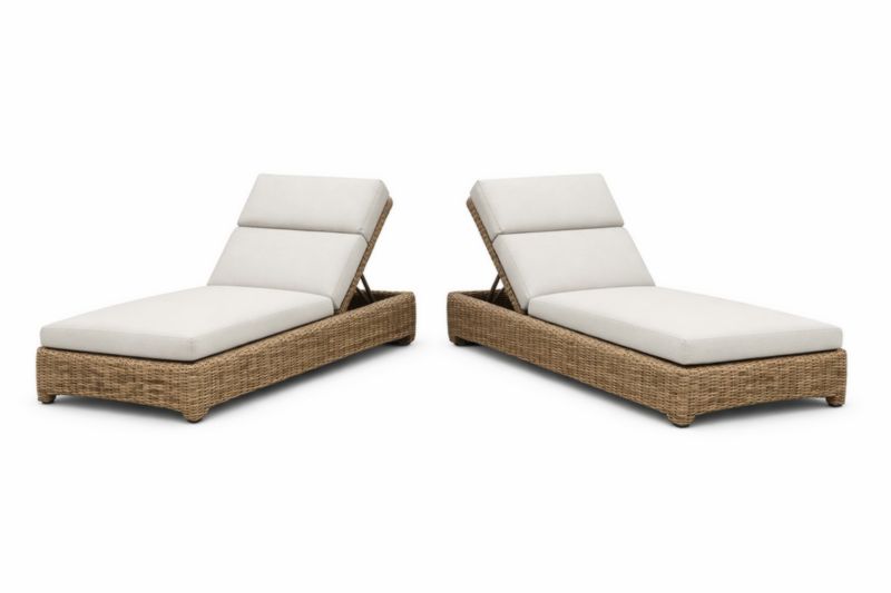 Set di 2 Lettini Prendisole in Vimini e Tessuto Bianco