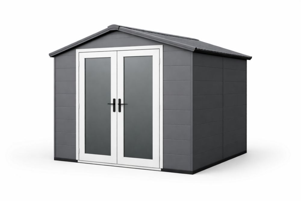 Capannone da Giardino in Resina HD con Doppia Porta Grigio 200x200x210cm(Lu×L×H)