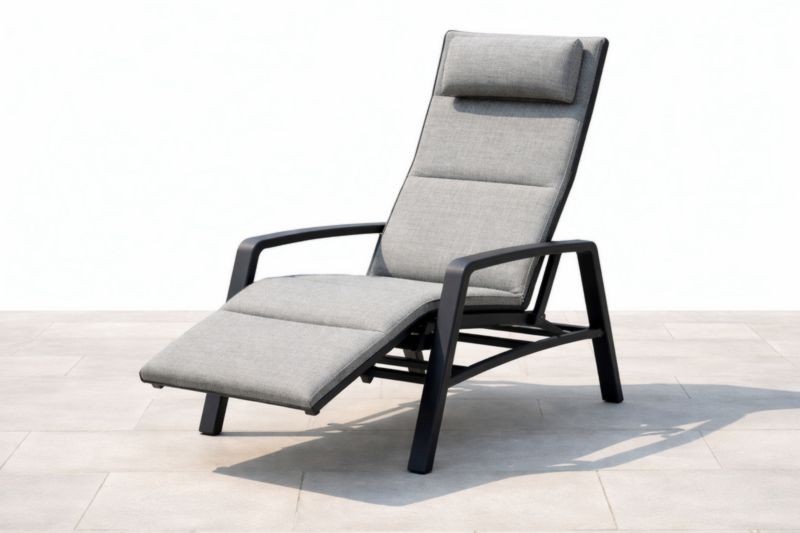 Sdraio regolabile in alluminio con cuscino in tessuto poliestere grigio