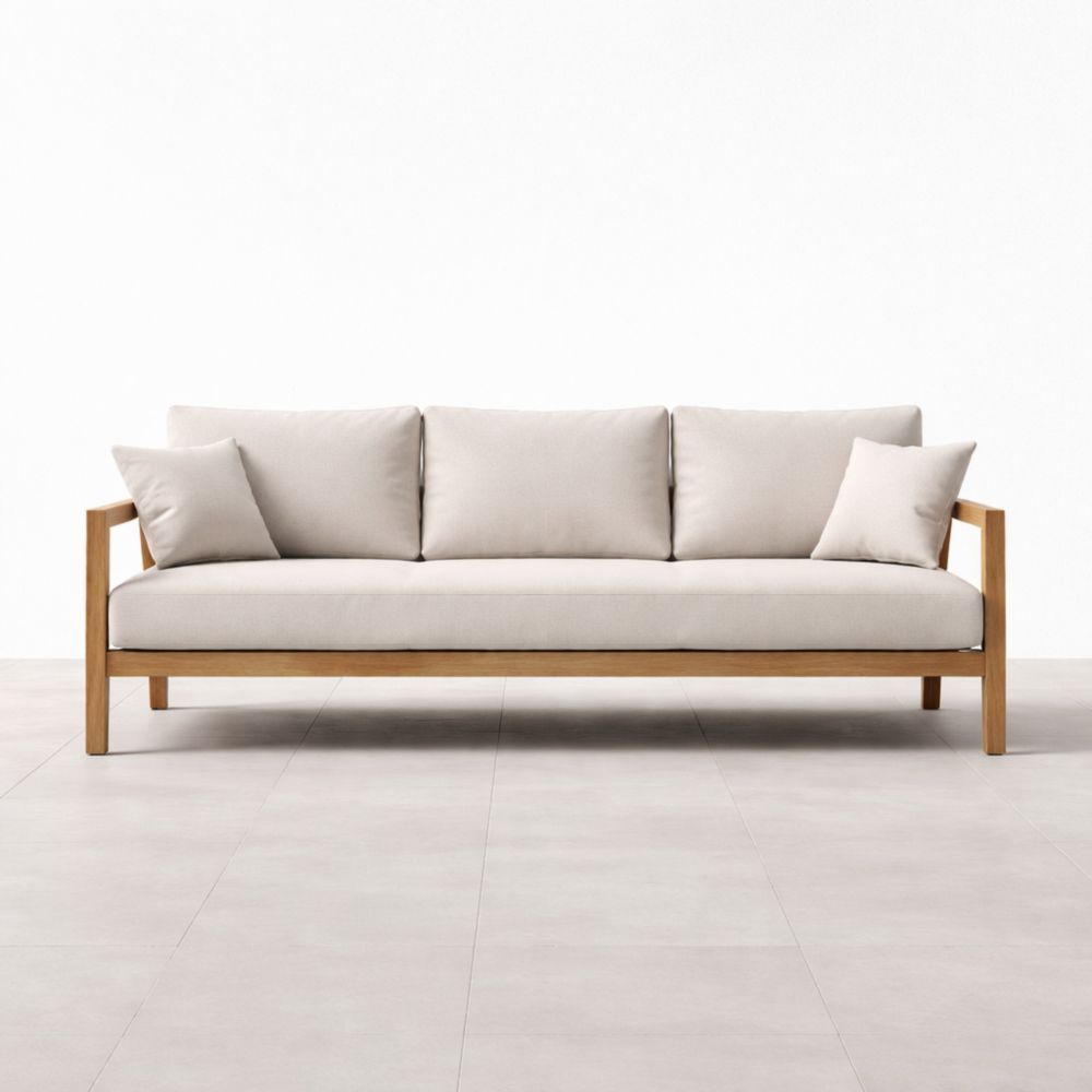 Divano 3 posti in legno con rivestimento in tessuto beige 200x85x75 cm