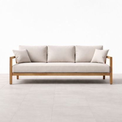 Divano 3 posti in legno con rivestimento in tessuto beige 200x85x75 cm