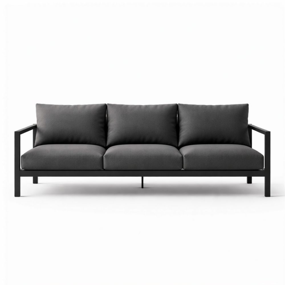 Divano 3 Posti in Metallo e Tessuto Grigio