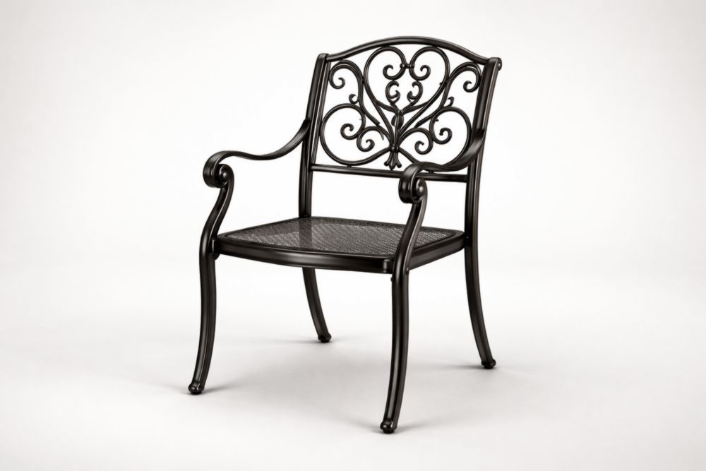 Sedia da pranzo da giardino in Alluminio Nero con schienale decorato per esterni