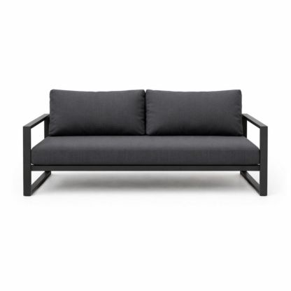 Divano in alluminio nero con cuscini grigi