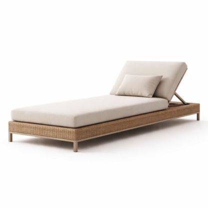 Sdraio da Esterno in Rattan Sintetico con Cuscino Beige