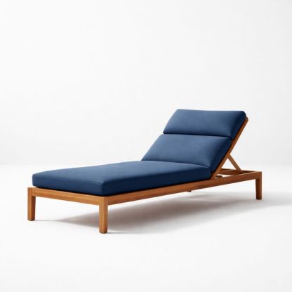 Sedia a sdraio regolabile in legno di teak con cuscini in tessuto blu