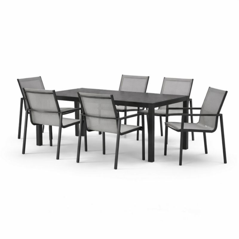 Set Tavolo da Pranzo da Esterno in Alluminio e Textilene Nero e Grigio