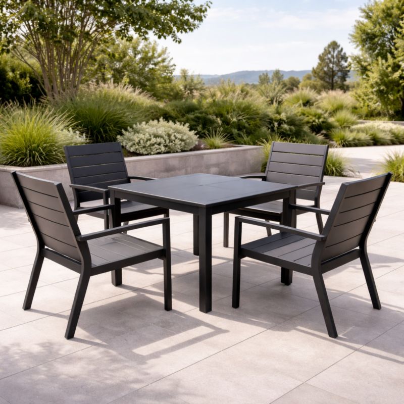 Set tavolo quadrato e 4 sedie in alluminio Nero per esterno