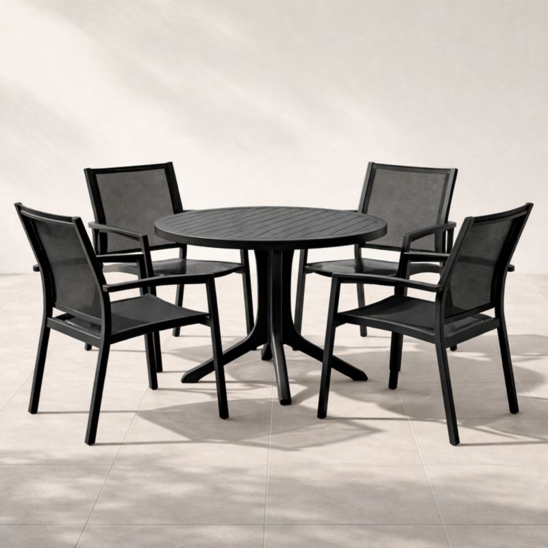 Set Tavolo Rotondo e 4 Sedie in Alluminio Nero