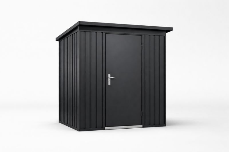 Casetta da Giardino in Acciaio Nero con Porta e Maniglia