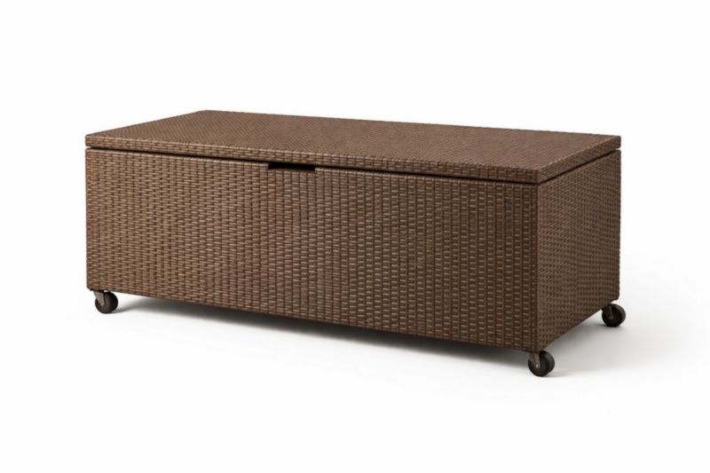 Baule da Giardino in Rattan Sintetico Marrone con Ruote