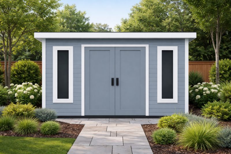 Capanno da Giardino in Legno Massello con Porte Doppie e Finestre Laterali Grigio Chiaro