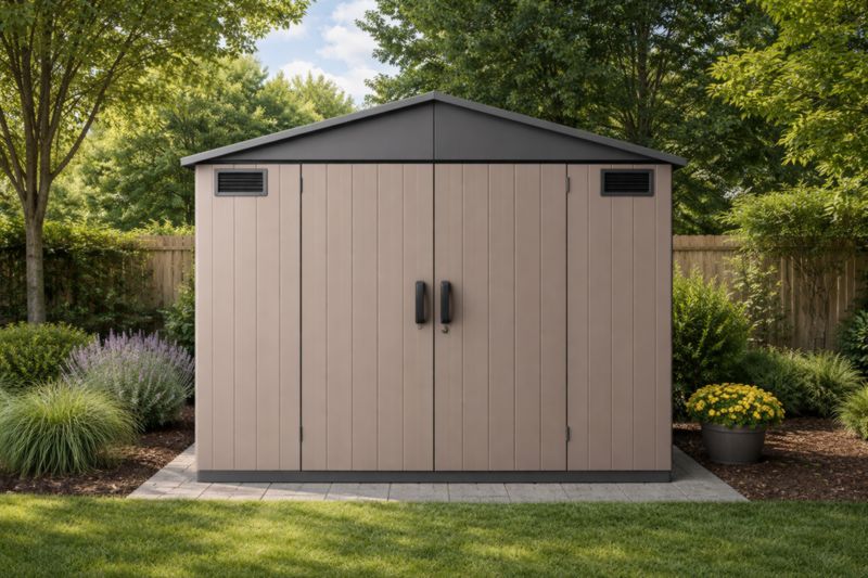 Capanno da Giardino in Resina e Acciaio 225x200x210 cm Beige/Grigio