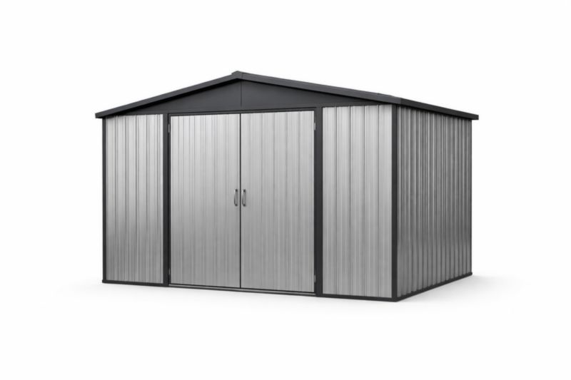 Capanno da Giardino in Acciaio Zincato con Tetto Spiovente Argento/Grigio 340x319x210 cm