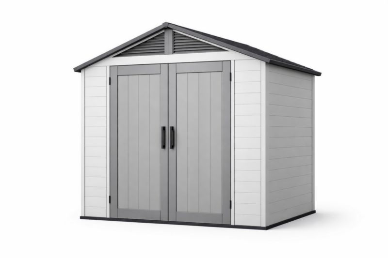 Casetta da giardino in resina con doppia porta grigia