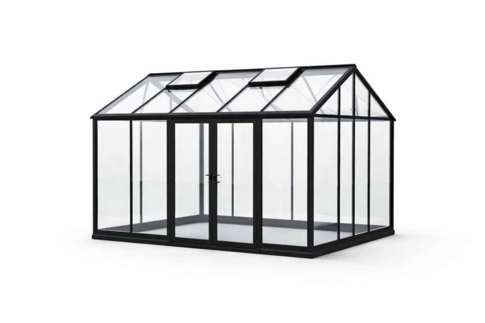 Serra in vetro temperato trasparente e alluminio nero 300x250x250cm(Lu×L×H)