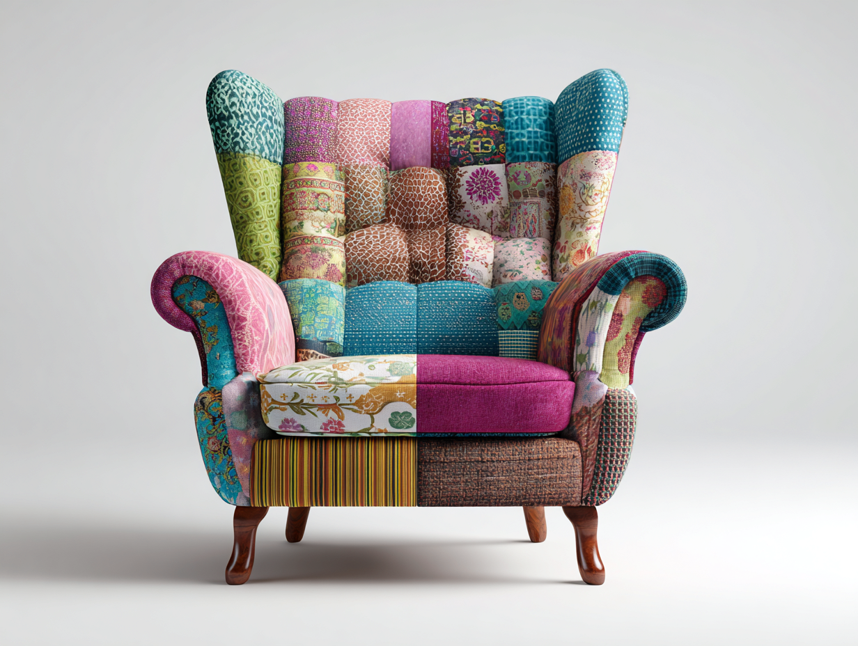Fabric Armchairs patchwork fabric upholstered armchair 35x33x41 inches - multicolor - accent lounge seating-Nestgetyard