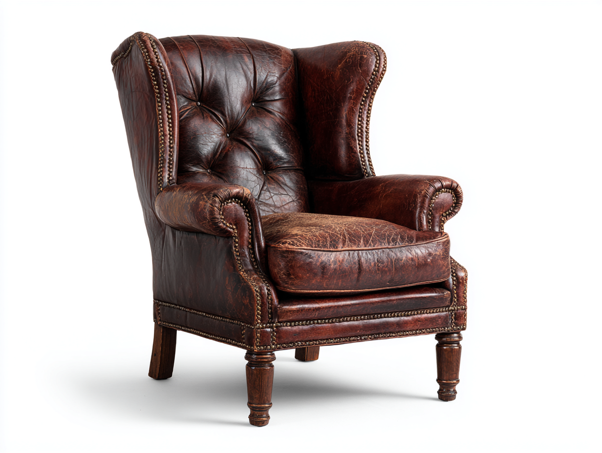 Leather Armchairs Genuine Leather Upholstery 34x33x40 (inches) - Brown - Classic Wingback Seating-Nestgetyard