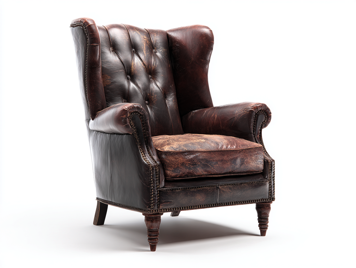 Leather Armchairs genuine leather upholstery 32x34x41 inches - brown - classic wingback seating for living room-Nestgetyard