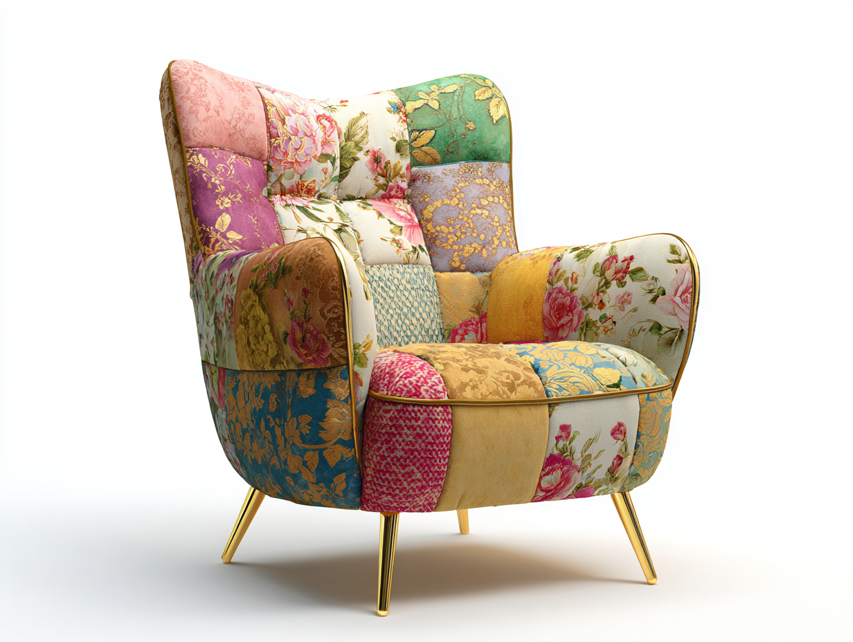 Fabric Armchairs upholstered patchwork fabric 30x32x40 inches - multicolor - accent seating for living room-Nestgetyard