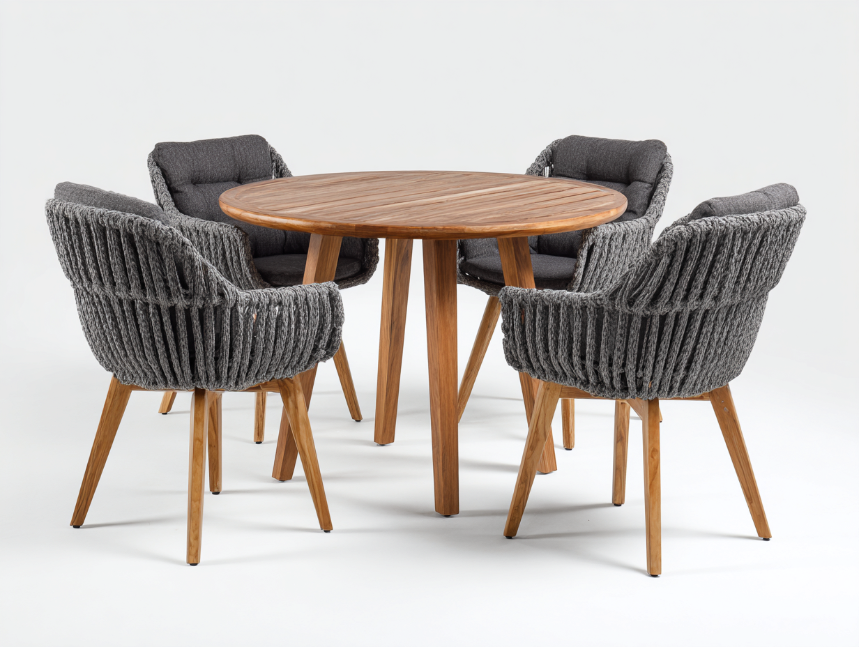 Set da pranzo da esterno legno e corda 120x120x75 cm - grigio scuro-legno naturale - design moderno per giardino-Casamyhaus