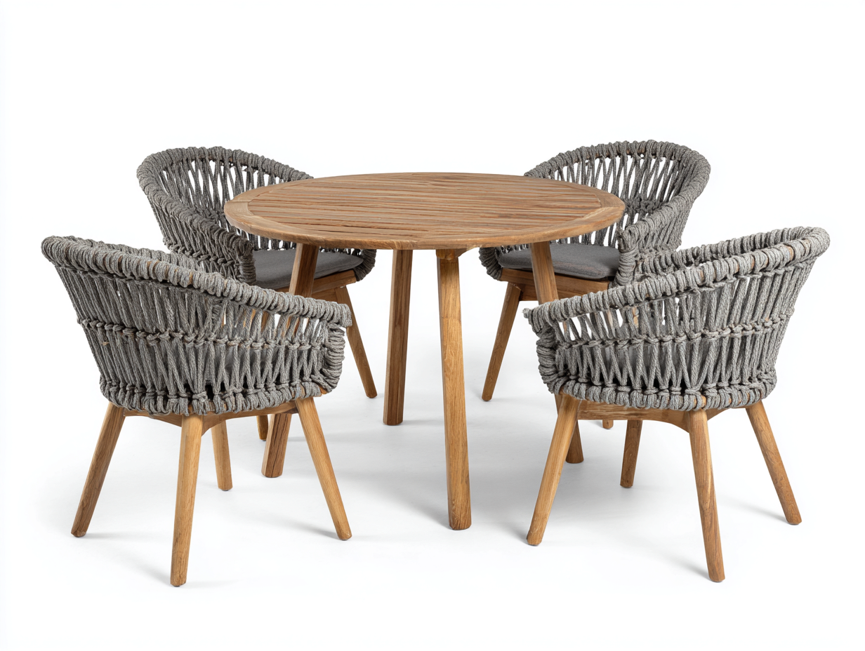 Set da pranzo da esterno in legno 100x100x75 cm - naturale-grigio - tavolo rotondo con sedie design moderno-Casamyhaus
