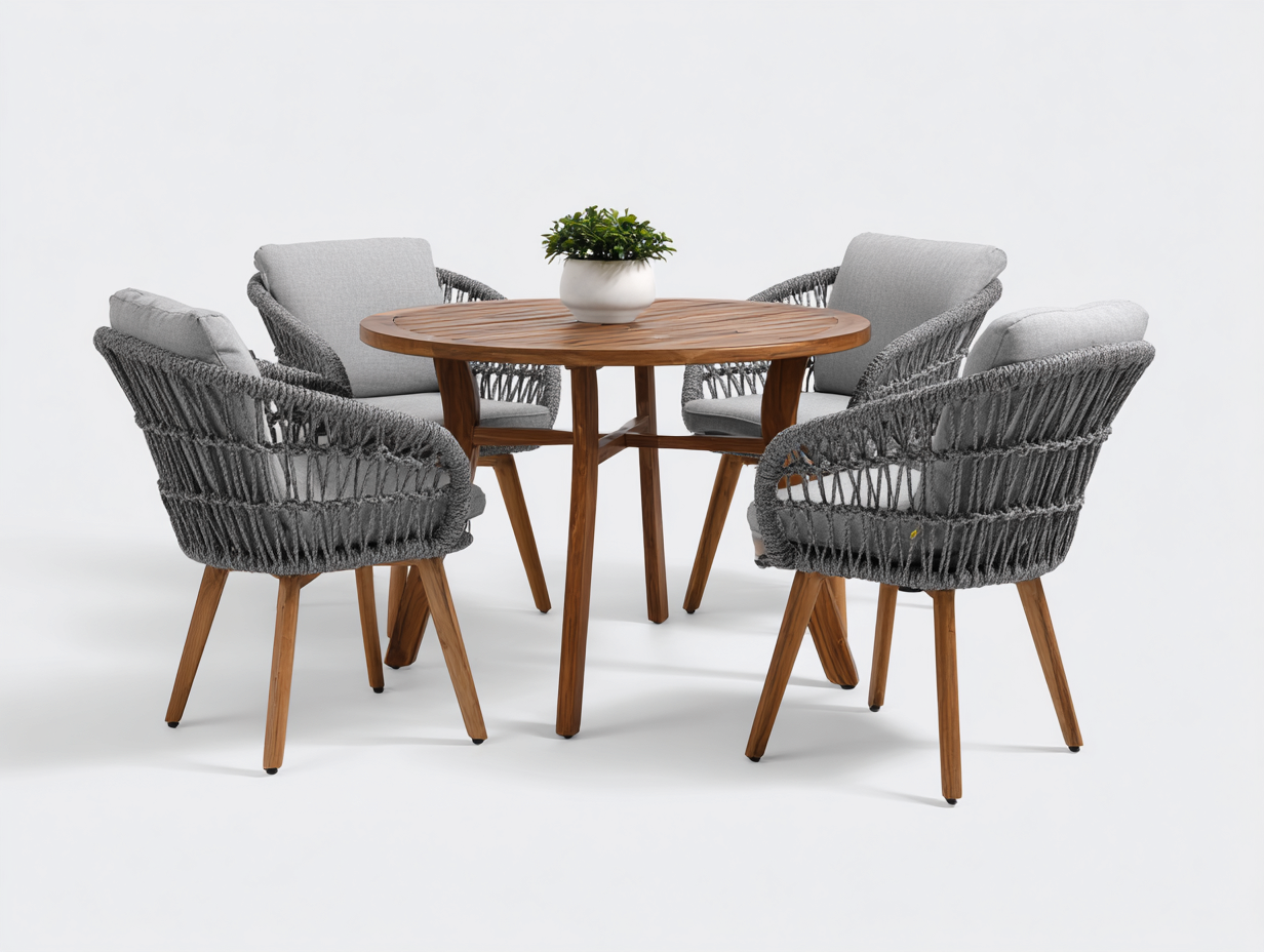Set da pranzo da esterno legno e corda 120x120x75 cm - grigio-legno naturale - design moderno per giardino-Casamyhaus