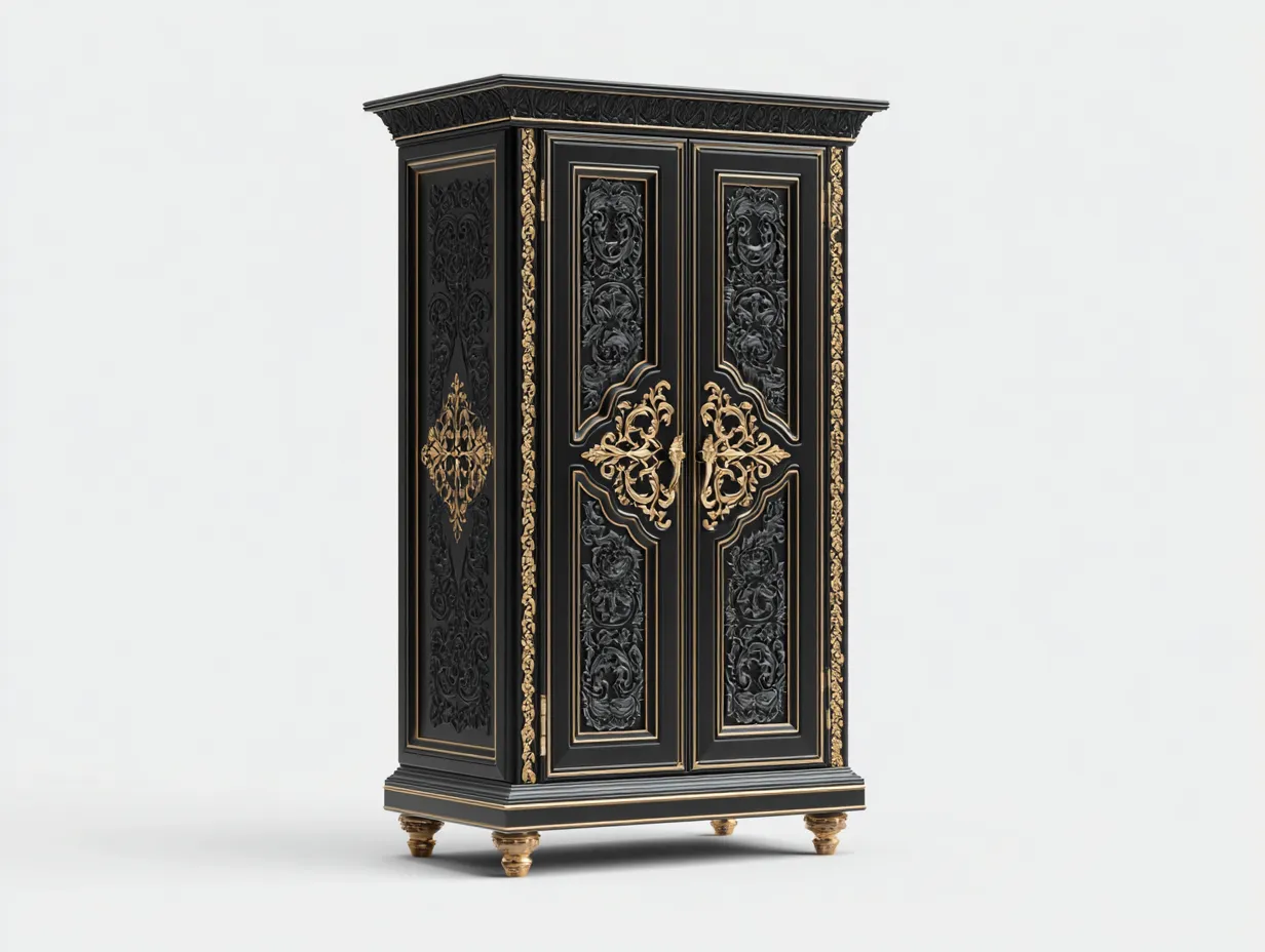 2 Door Wardrobes carved wood wardrobe cabinet 38x22x74 inches - black-gold - decorative storage furniture for bedroom-Casaupio