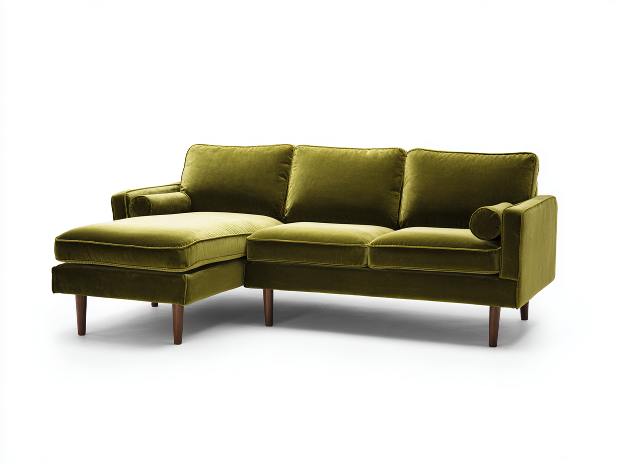 Sectional Sofas Velvet Fabric Upholstery 104x64x35 (inches) - Green - Modern Comfort Seating-Casaupio