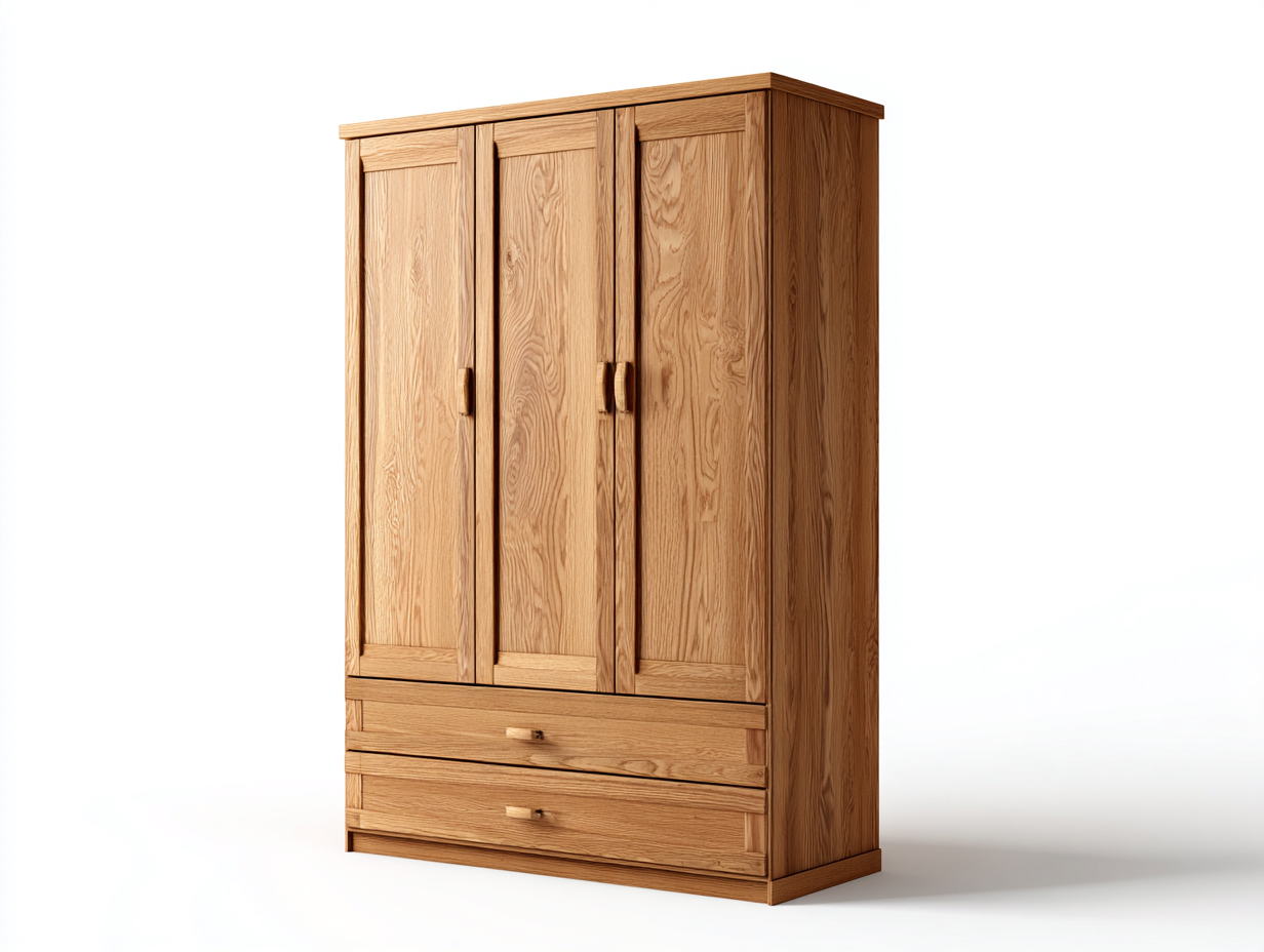 3 Door Wardrobes solid wood wardrobe cabinet 48x22x72 inches - natural wood - classic storage furniture for bedroom-Casaupio